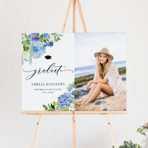 Waterverf Blue Hydrangea Flowers Foto Afstuderen Poster