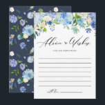 Waterverf Blue Hydrangea Flowers Garland Wedding Advieskaart<br><div class="desc">Laat uw advies en goede wensen voor pasgetrouwden achter met dit aanpasbare huwelijksadvies en wenskaart. Het beschikt over een aquarel bloemenkrans van blauwe en ivoren hortensia bloemen en rozen. Personaliseer door uw gegevens toe te voegen. Deze bloemige trouwadvieskaart is perfect voor lente- en winterbruiloften.</div>