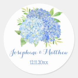 Waterverf Blue Hydrangea Flowers Wedding Ronde Sticker
