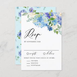 Waterverf Blue Hydrangea Flowers Wedding RSVP Kaartje