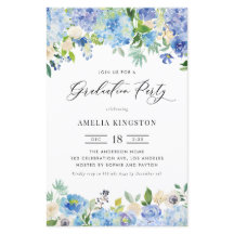 Waterverf Blue Hydrangea Graduation Party Uitnodig