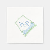 Waterverf Blue Hydrangea Green Wedding Monogram Servet (Voorkant)