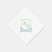 Waterverf Blue Hydrangea Green Wedding Monogram Servet (Hoek)