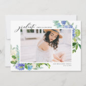 Waterverf Blue Hydrangea Lijst Foto Afstuderen Kaart (Voorkant)