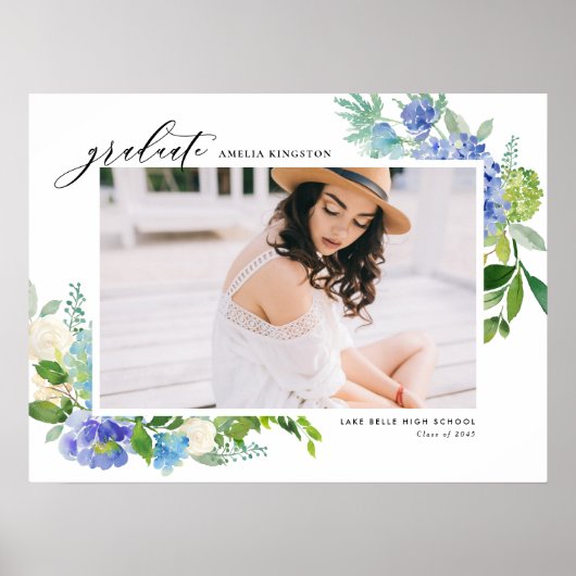 Waterverf Blue Hydrangea Lijst Foto Afstuderen Poster (Voorkant)