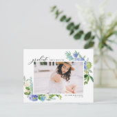 Waterverf Blue Hydrangea Lijst Foto Afstuderen Uitnodiging Briefkaart (Staand voorkant)