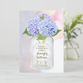 Waterverf Blue Hydrangea Mason Jar Vrijgezellenfee Kaart (Staand voorkant)