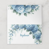 Waterverf Blue Hydrangea Naam Houder Plaats Kaart Plaatskaartje (Buitenkant ongevouwen)