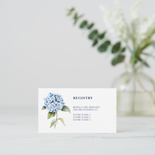 Waterverf Blue Hydrangea Navy Wedding Registry Informatiekaartje (Staand voorkant)