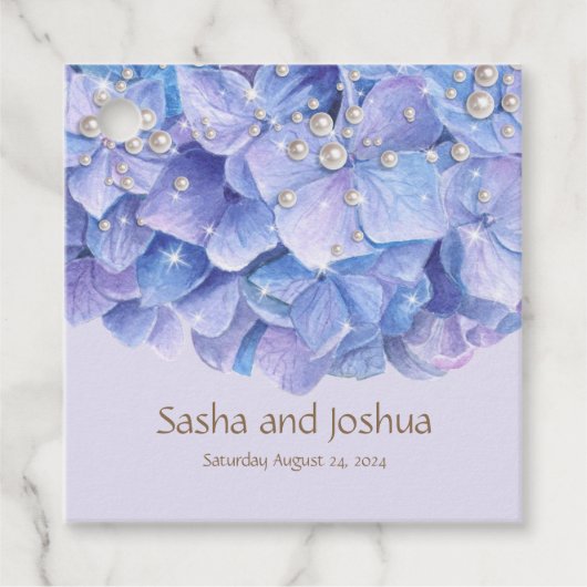 Waterverf Blue Hydrangea Pearl Bedankjes Labels (Voorkant)
