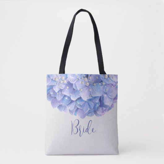 Waterverf Blue Hydrangea Pearl Bridal Party Tote Bag (Voorkant)