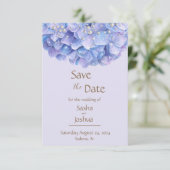 Waterverf Blue Hydrangea Pearl Save The Date (Staand voorkant)