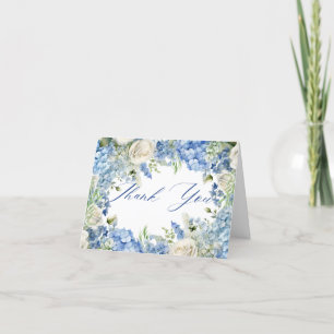 Waterverf Blue Hydrangea Rozen Elegant Script Bedankkaart