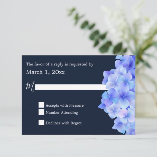 Waterverf Blue Hydrangea RSVP (Staand voorkant)