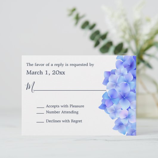 Waterverf Blue Hydrangea RSVP (Staand voorkant)
