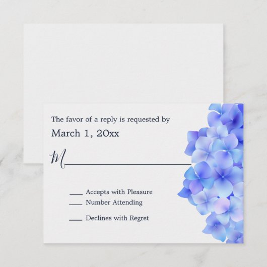 Waterverf Blue Hydrangea RSVP (Voorkant / Achterkant)