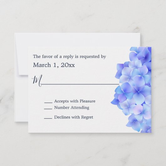 Waterverf Blue Hydrangea RSVP Kaartje (Voorkant)