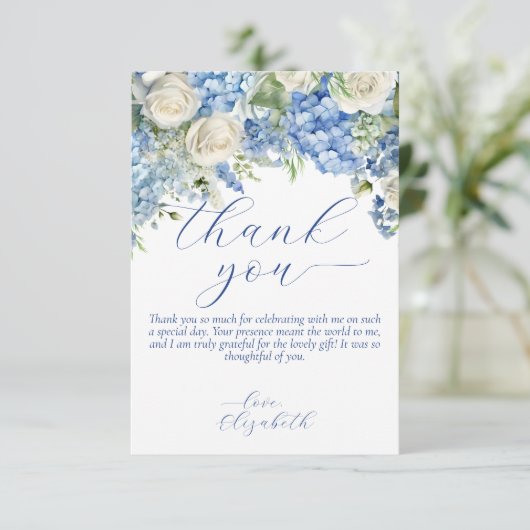 Waterverf Blue Hydrangea Script Bedankt Card Kaart (Staand voorkant)
