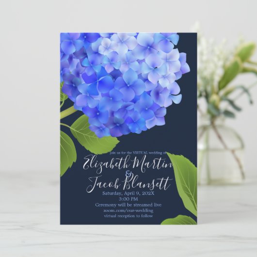 Waterverf Blue Hydrangea Virtual Wedding Kaart (Staand voorkant)