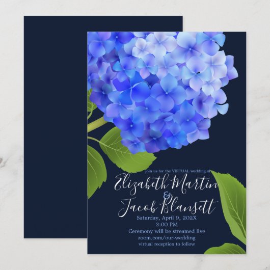 Waterverf Blue Hydrangea Virtual Wedding Kaart (Voorkant / Achterkant)