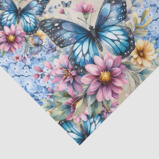 Waterverf Blue Hydrangea & Vlinders Tissuepapier (Detail)