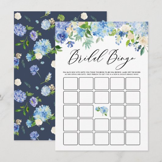 Waterverf Blue Hydrangea Vrijgezellenfeest Bingo Informatiekaartje (Voorkant / Achterkant)