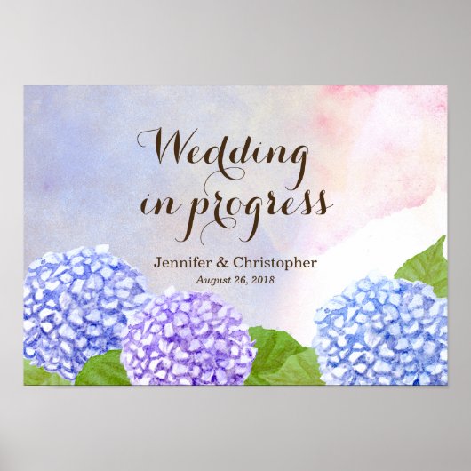 Waterverf Blue Hydrangea Wedding in uitvoering Poster (Voorkant)