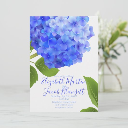 Waterverf Blue Hydrangea Wedding Kaart (Staand voorkant)