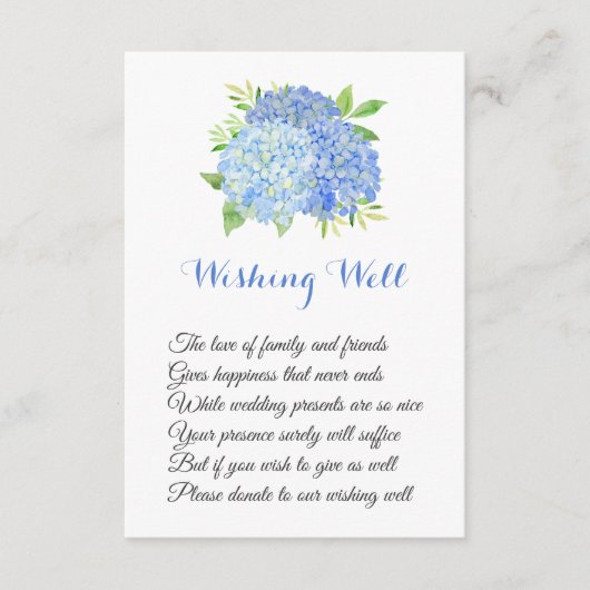 Waterverf Blue Hydrangea Wedding Wishing Well Informatiekaartje (Voorkant)