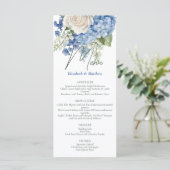 Waterverf Blue Hydrangea White Roses Wedding Menu (Staand voorkant)