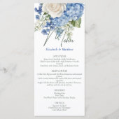 Waterverf Blue Hydrangea White Roses Wedding Menu (Voorkant)