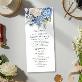 Waterverf Blue Hydrangea White Roses Wedding Programmakaart