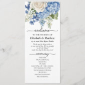 Waterverf Blue Hydrangea White Roses Wedding Programmakaart (Voorkant)