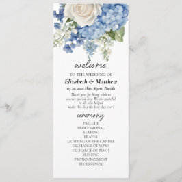 Waterverf Blue Hydrangea White Roses Wedding Programmakaart