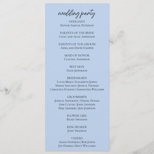 Waterverf Blue Hydrangea White Roses Wedding Programmakaart (Achterkant)