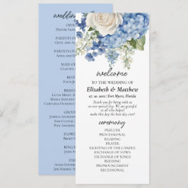 Waterverf Blue Hydrangea White Roses Wedding Programmakaart