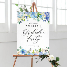 Waterverf Blue Hydrangeas Afstuderen Welkomstteken Poster