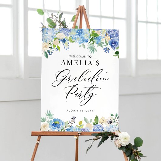 Waterverf Blue Hydrangeas Afstuderen Welkomstteken Poster