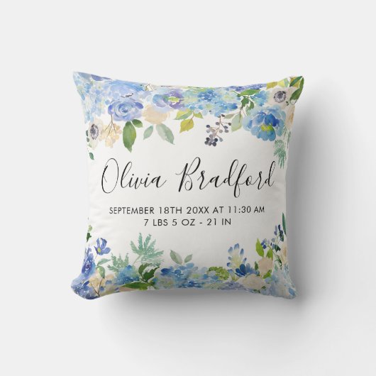 Waterverf Blue Hydrangeas Baby Stat Nursery Kussen (Voorkant)