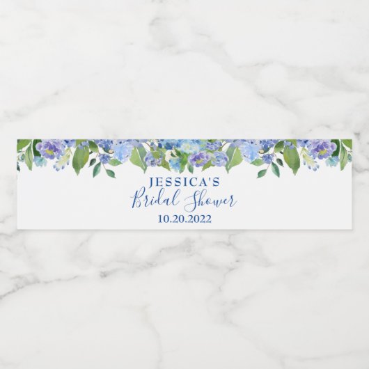 Waterverf Blue Hydrangeas Bloemen VRIJGEZELLENFEES Waterfles Etiket (Enkel label)