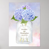 Waterverf Blue Hydrangeas en Mason Jar Wedding Poster (Voorkant)