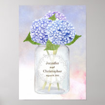 Waterverf Blue Hydrangeas en Mason Jar Wedding