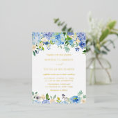 Waterverf Blue Hydrangeas en Rozen Wedding Folie Uitnodiging Briefkaart (Staand Voorkant)