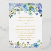 Waterverf Blue Hydrangeas en Rozen Wedding Folie Uitnodiging Briefkaart (Voorkant)