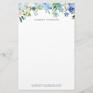 Waterverf Blue Hydrangeas en White Roses Floral Briefpapier