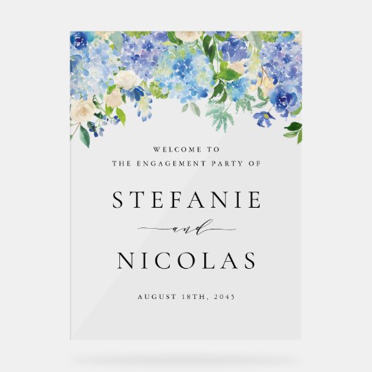 Waterverf Blue Hydrangeas Engagement Party Acryl Bord (Voorkant)