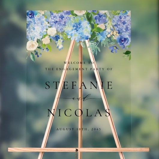 Waterverf Blue Hydrangeas Engagement Party Acryl Bord (Neutraal)