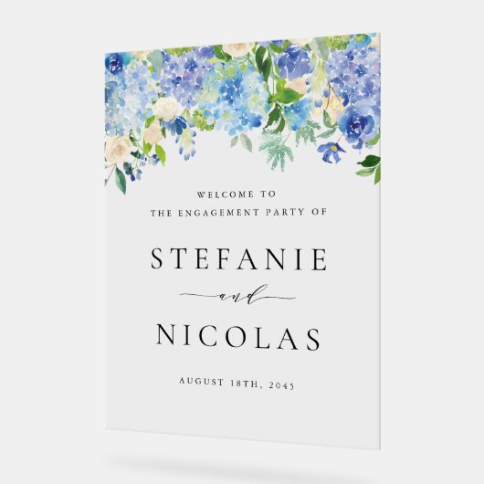 Waterverf Blue Hydrangeas Engagement Party Acryl Bord (Hoek)