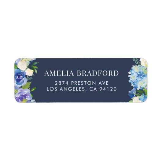 Waterverf Blue Hydrangeas Floral Address Label (Voorkant)