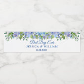 Waterverf Blue Hydrangeas Floral Best Day Ever Waterfles Etiket (Enkel label)